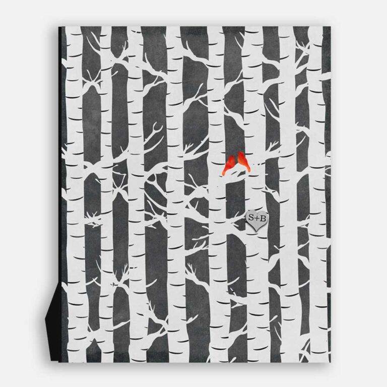Bare Birch Trees With 2 Love Birds & Heart With Initials