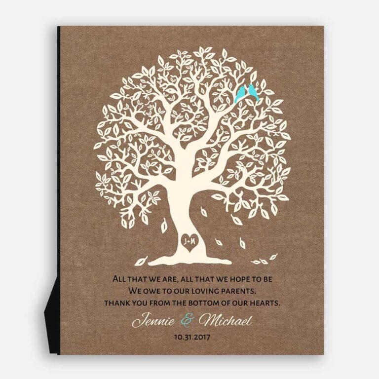 Personalized Gift Representing A Family Tree With 2 Birds Symbolizing The Family Together