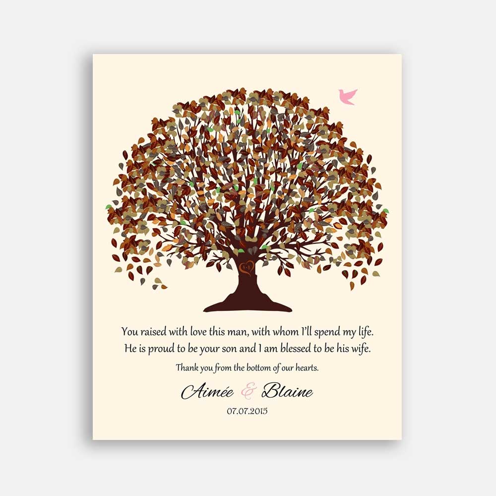 Mother of Groom You Raised With Love This Man Fall Canopy Leaves With Cream Background Carved Initials #CWA-1006