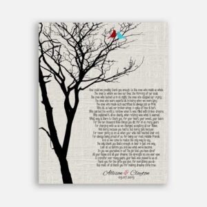 Mother of Bride Parents Black Bare Tree on Faux Texture Cream Background With Love Birds Father of Bride #CWA-1012