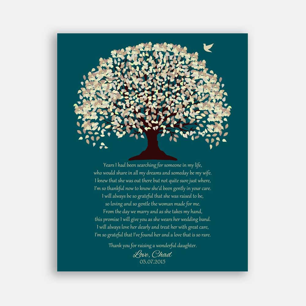 Mother of Bride Parents Beige Canopy Leaves on Teal Background Years I Had Been Searching #CWA-1016