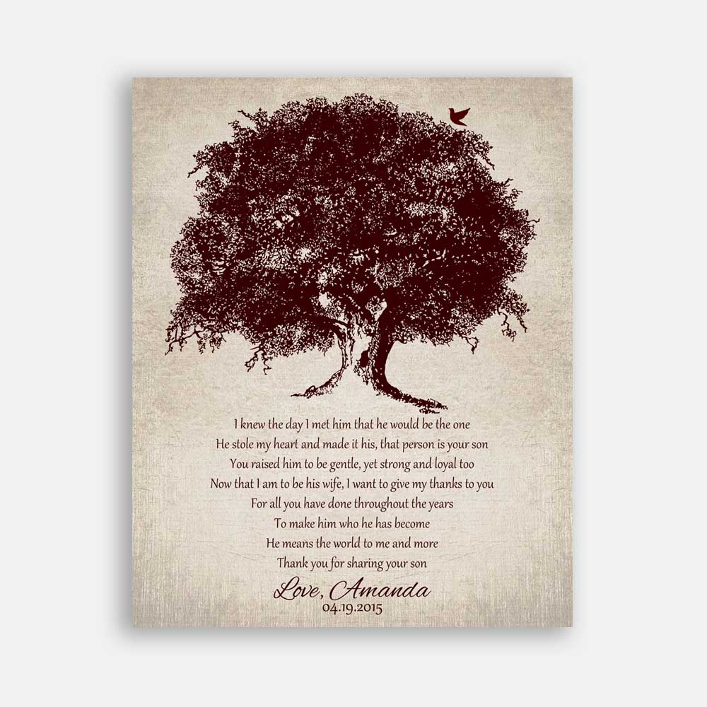Mother of Groom Large Brown Oak Tree on Vintage Background I Knew The Day I Met Him #CWA-1017