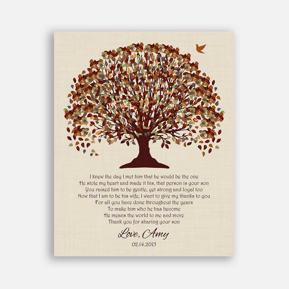 Mother of Groom Father Parents Fall Canopy Leaves on Beige Faux Linen Background #CWA-1018