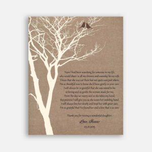 Mother of Bride Parents Faux Burlap Background With Cream Bare Tree And Brown Love Birds Years I Had Been Searching #CWA-1019