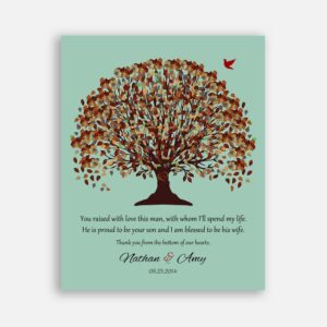 Mother of Groom Fall Canopy Leaves on Seafoam Background You Raised With Love This Man #CWA-1021