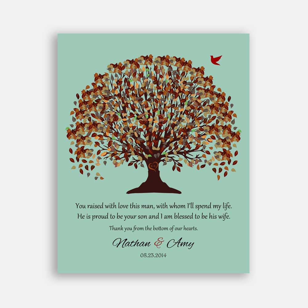 Mother of Groom Fall Canopy Leaves on Seafoam Background You Raised With Love This Man #CWA-1021