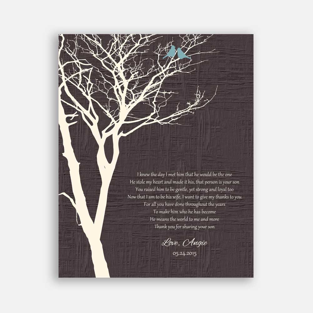 Mother of Groom Parents Faux Texture Brown Background With Blue Birds I Knew The Day I Met Him #CWA-1023
