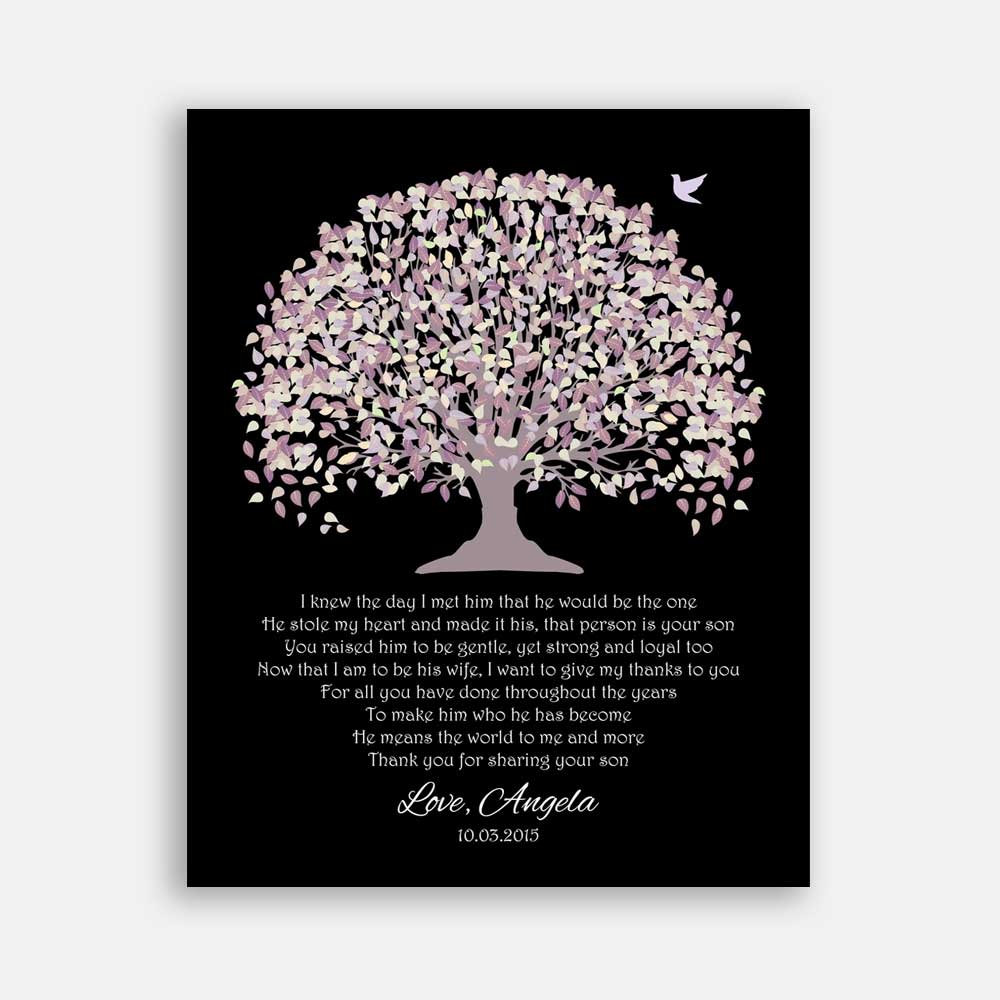 Mother of Groom Parents Pale Purple Canopy Leaves With Purple Trunk And Black Background I Knew The Day I Met Him #CWA-1024