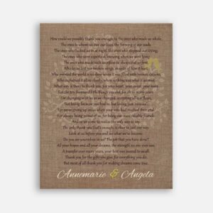 Mother of Bride Parents Faux Burlap Background With Yellow Gold Birds How Could We Possibly Thank You Enough #CWA-1025