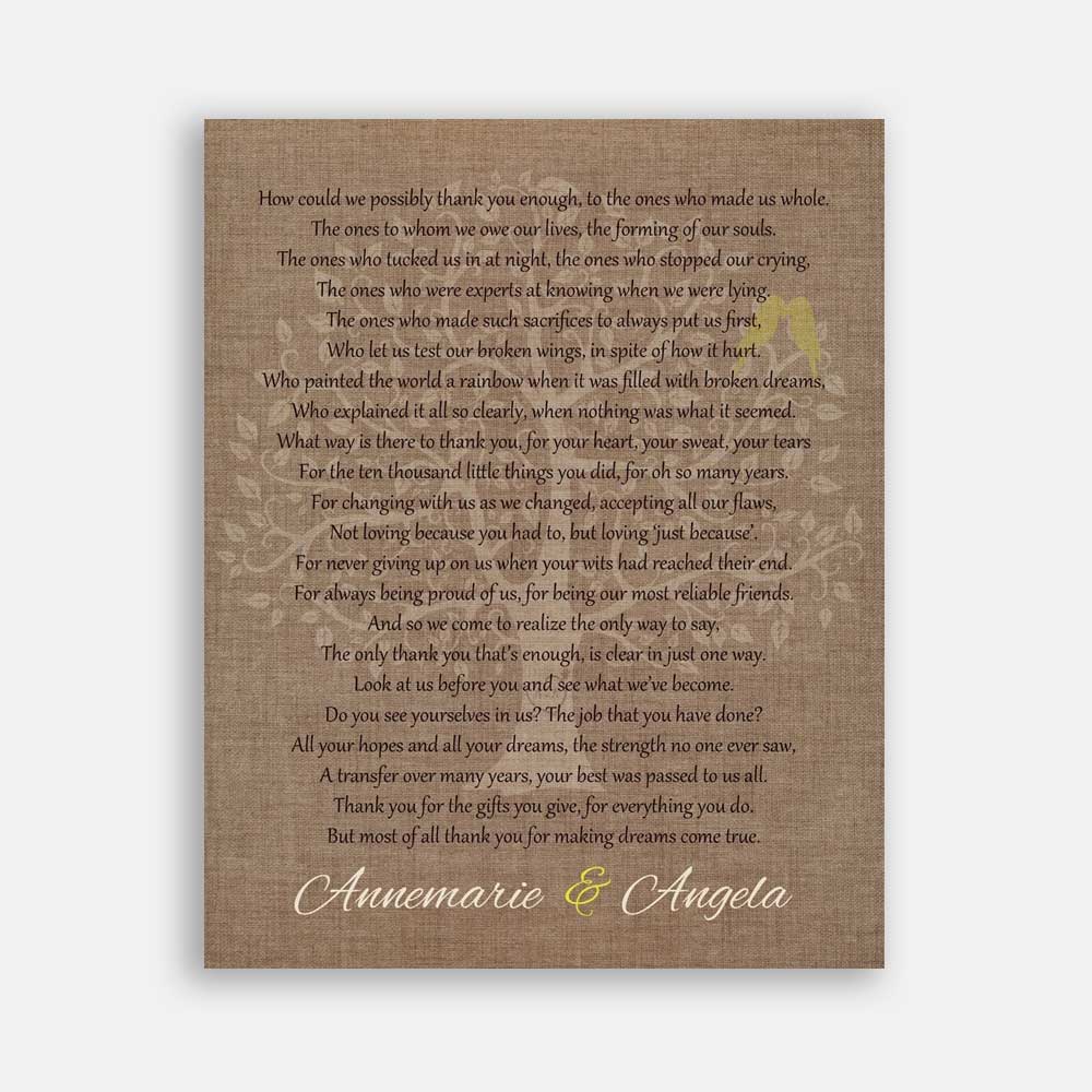 Mother of Bride Parents Faux Burlap Background With Yellow Gold Birds How Could We Possibly Thank You Enough #CWA-1025
