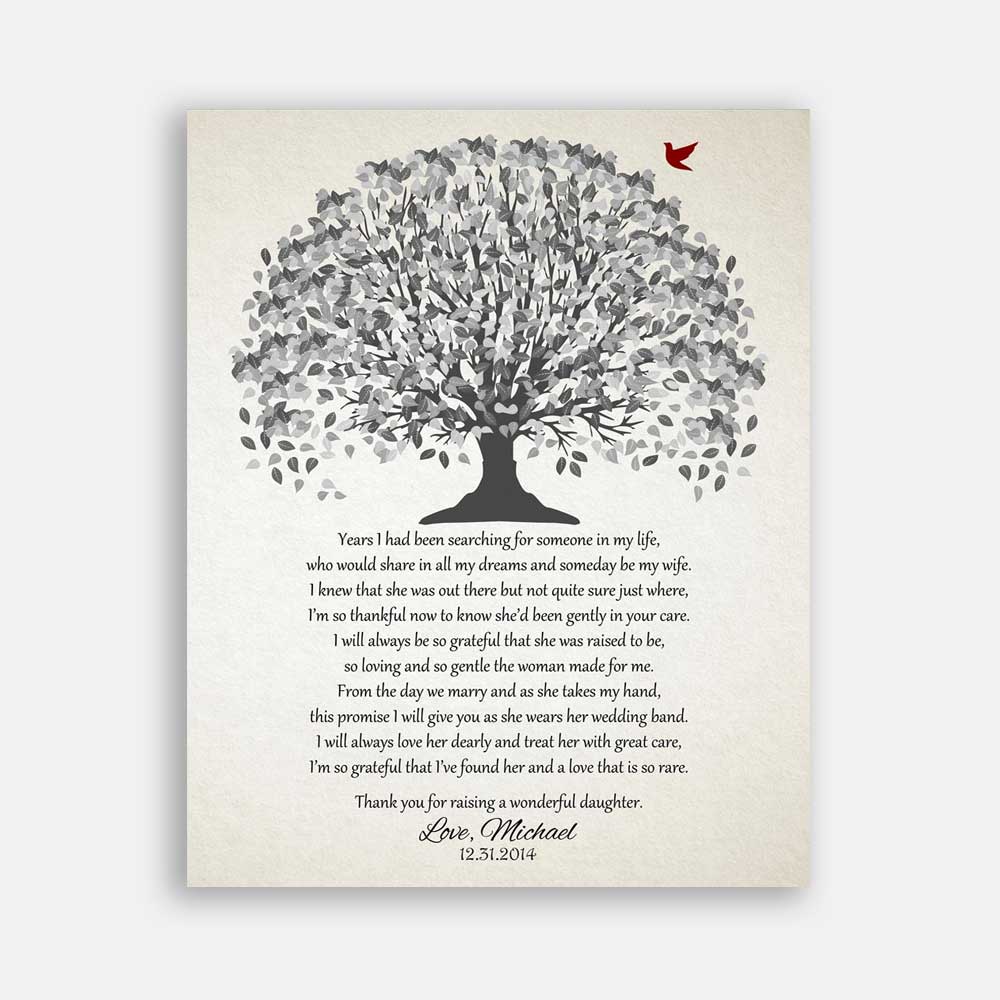 Mother of Bride Parents Father of Bride Years I Had Been Searching Gray Canopy Leaves on Off White Background #CWA-1029