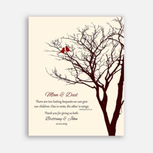 Mom And Dad Two Lasting Bequests Hodding Carter Junior Ten Year Parents Anniversary 10th Love Birds Bare Tree For Mum #CWA-1039
