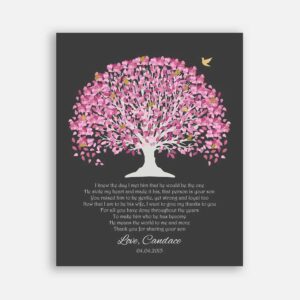 Mother of Groom Father Parents I Knew The Day Pink Canopy Leaves on Dark Gray #CWA-1044