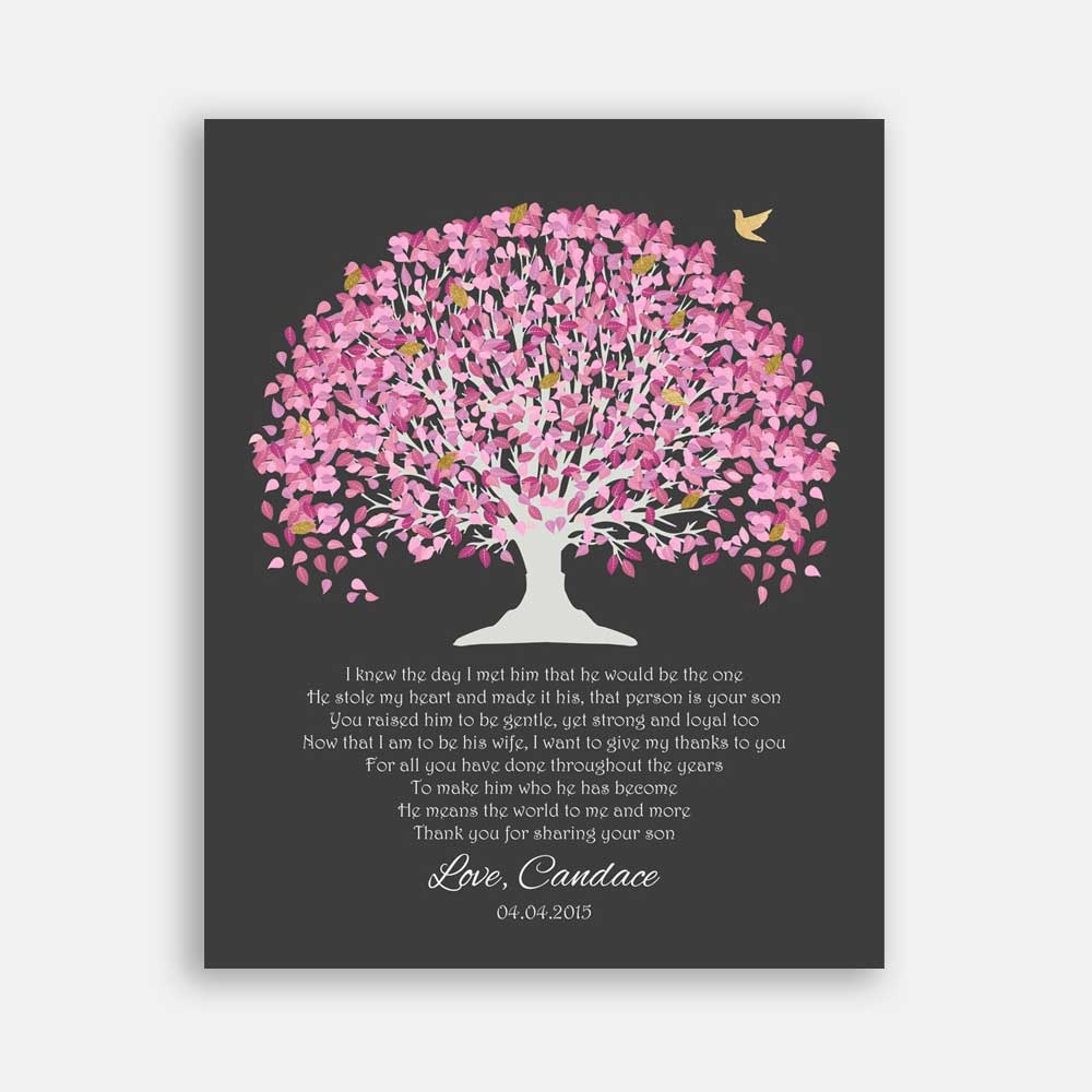 Mother of Groom Father Parents I Knew The Day Pink Canopy Leaves on Dark Gray #CWA-1044