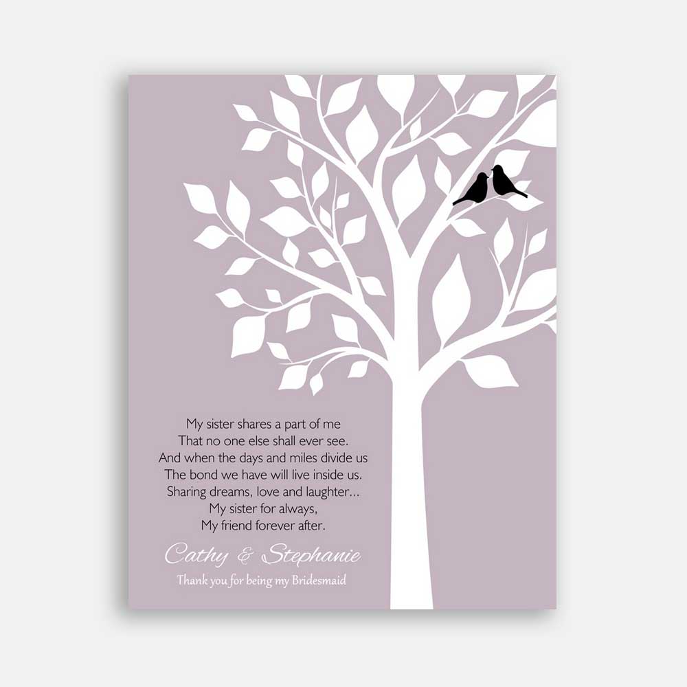 Personalized Gift Thank You Sister For Being My Bridesmaid Purple Background Black Birds #CWA-1052