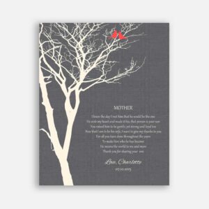 Mother of Groom Parents Father of Groom Faux Gray Background With Coral Birds #CWA-1053