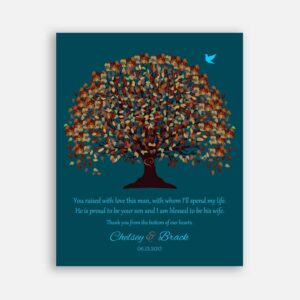 Mother of Groom Parents Father Fall Leaves on Teal And Turquoise #CWA-1055