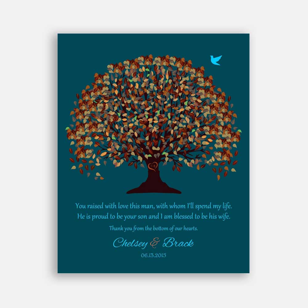 Mother of Groom Parents Father Fall Leaves on Teal And Turquoise #CWA-1055