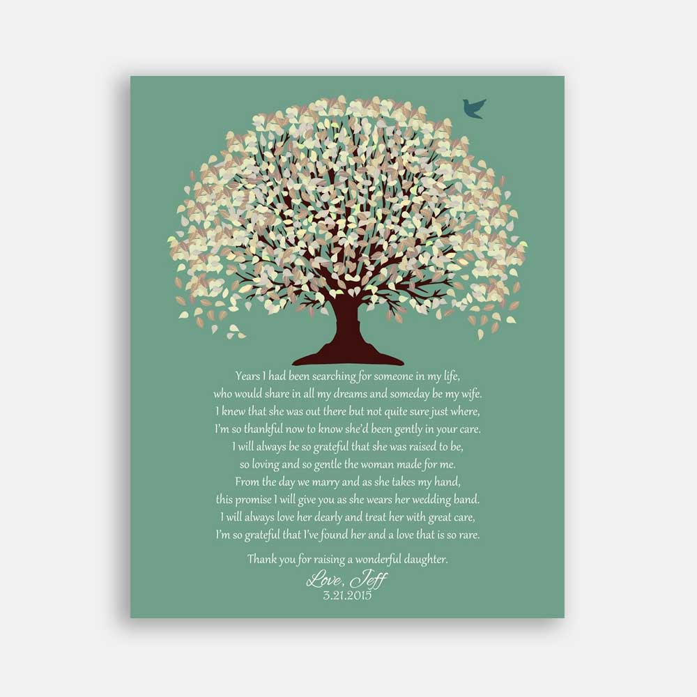 Mother of Bride Parents Father Beige Canopy Leaves on Seafoam Background Years I Had Been Searching #CWA-1062