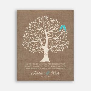 Mother Faux Burlap Turquoise Birds In My Tree of Life You Put Love on Every Branch Gift #CWA-1064