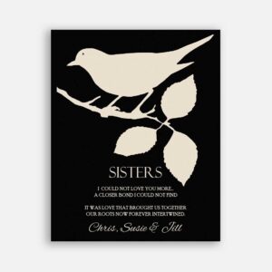 Sister Gift For Birthday Bird on Branch Black And Cream I Could Not Love You More Roots Forever Intertwined #CWA-1066