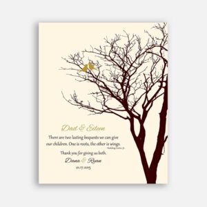 Mom And Dad Parents Brown And Cream With Gold Birds 10th Anniversary Gift #CWA-1068