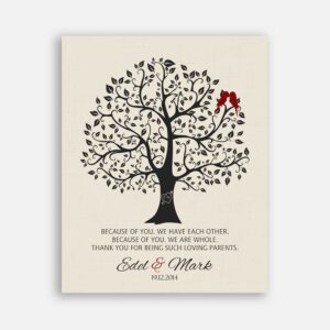 Parents Because of You We Have Each Other Black Tree Carved Initials on Off White With Red Birds #CWA-1074