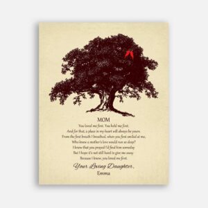 Mother Oak Tree on Yellow With Red Birds You Loved Me First You Held Me First Mothers Day Gift #CWA-1079