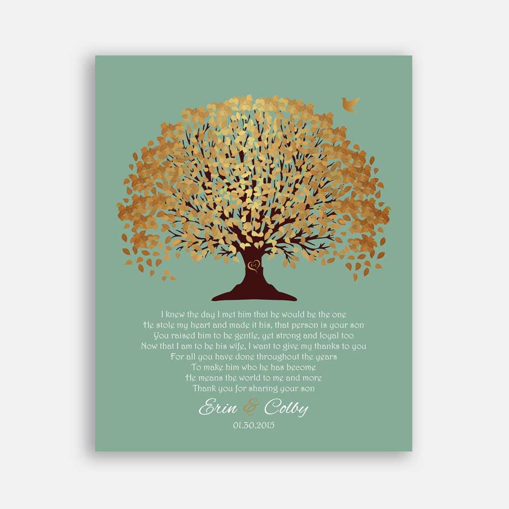 Mother of Groom Parents Golden Canopy Leaves on Seafoam Father of Groom #CWA-1082