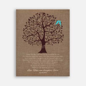 Mother of Groom Parents Faux Burlap With Brown Tree Turquoise Birds I Knew The Day #CWA-1084