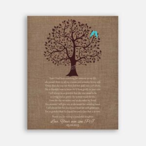 Mother of Groom Parents Faux Burlap With Brown Tree Turquoise Birds Years I Have Been Searching #CWA-1085