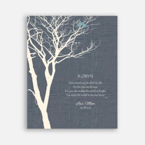 Personalized  From Mother and Father To Son or Daughter I Have Loved You For All of My Life Faux Blue Gray Background Blue Birds #CWA-1097