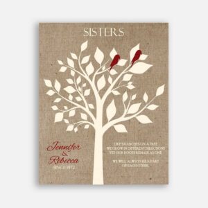 Sister Like Branches on A Tree Cream Burgundy on Faux Texture From Sister Birthday Gift #CWA-1102