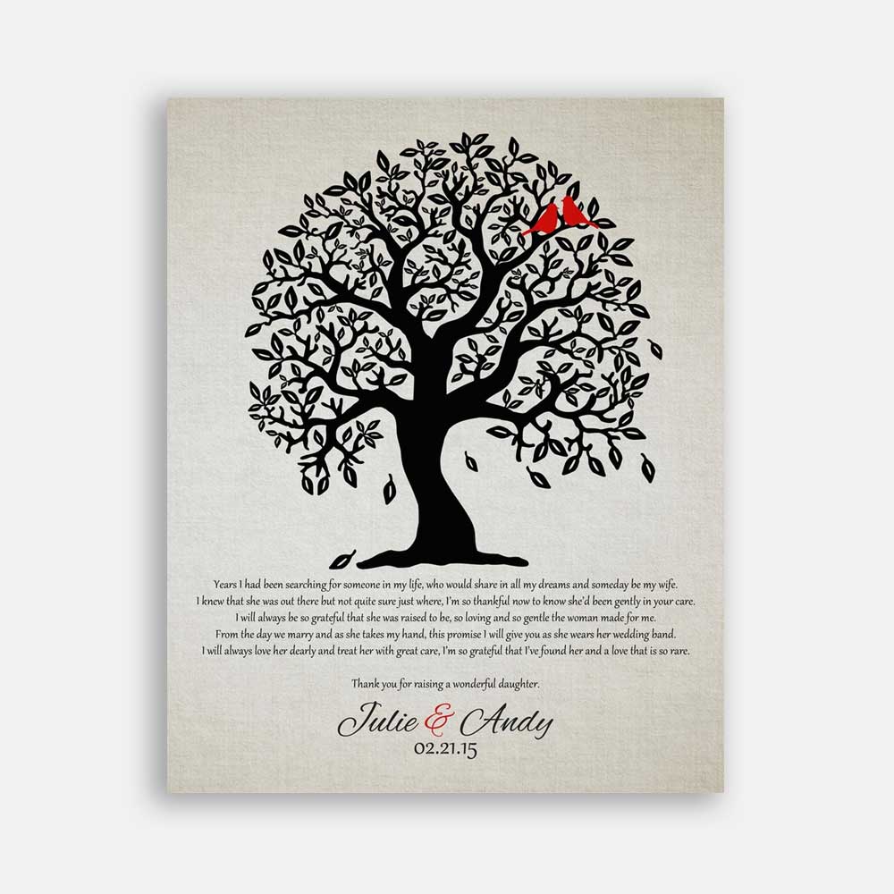 Mother of Bride Parents Bendy Black Tree Red Birds Years I Have Been Searching Thank You Wedding Gift #CWA-1113