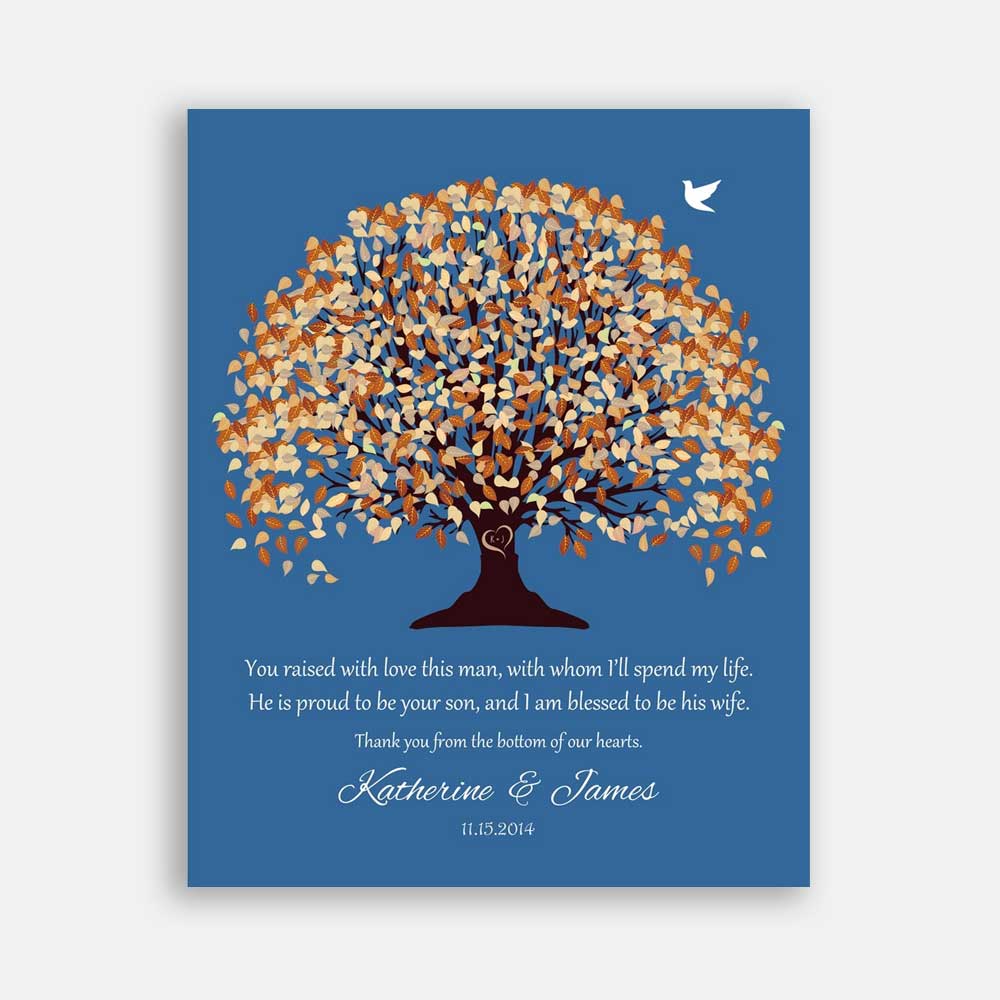 Mother of Groom Parents You Raised With Love This Man Orange Canopy Leaves on Blue Background #CWA-1119