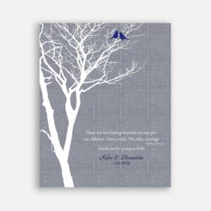 Mom And Dad Parents of Bride Groom Two Lasting Bequests Hodding Carter Jr Navy Birds on Faux Gray Texture #CWA-1120