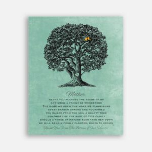 Mother Birthday Gift for Mother or Mothers Day Gift for Mom Single Parent Large Oak Tree on Green Background #CWA-1208