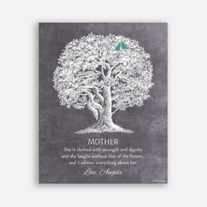 Mother Oak Tree She Is Clothed With Strength And Dignity Proverb 31:25 Thank You Gift For Mom on Eggplant Background #CWA-1221