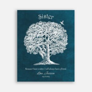 Sister Because I Have A Sister I Will Always Have A Friend Oak Tree Humming Bird Dark Blue Background #CWA-1263