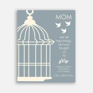 Mom Bird Cage You Taught Us To Fly Mothers Day Gift Birthday Gift For Mom on Blue Background #CWA-1278