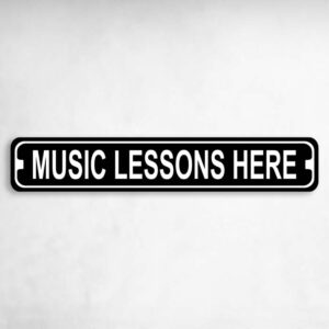 Music Lessons Here Novelty Metal Street Sign to add to your sign collection.