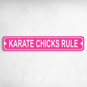 Karate Chicks Rule Karate MMA Novelty Metal Street Sign to add to your sign collection.