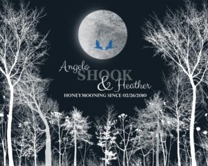 Read more about the article Gift for Wife, Anniversary Gift of Tin Aluminum, Honeymoon Winter Trees, Gift for Couple – Personalized for Angelo S.