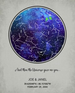 Read more about the article Gift for Couple, Wedding Gift, Sapphire Custom Star Map – Personalized for Janel B.