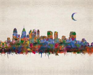 Read more about the article Philadelphia Pennsylvania City Skyline Faux Vintage Background – Gift for Newlyweds – Personalized for Patricia B.