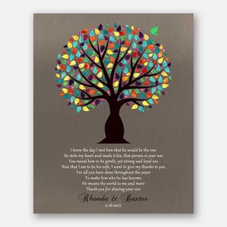 Personalized Thank You Gift, Gift For Mother Of Groom, Gift For Parents Of Groom, Gift Depicting A Tree, A Bird & Wedding Poem, 1039