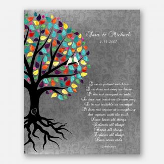 A Perfect Anniversary Gift, A Completely Handmade Personalized Gift For Your Soulmate, A Rooted Family Multicolor Tree Two Love Birds, 1060