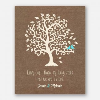Personalized Sister Gift, Handmade Image Of Tree & 2 Birds With Message, Best Handcrafted Gift For A Sister Or Thank You Gift, 1073