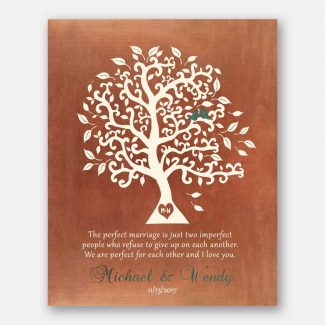 A Perfect Marriage Anniversary Gift, Personalized Anniversary Gift For Your Soulmate, A Handcrafted Gift With White Tree & Blue Birds, 1099