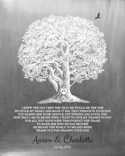 Bride Groom Parents Large Oak Tree Faux Aged Tin Family Tree Gift – Personalized For Charlotte